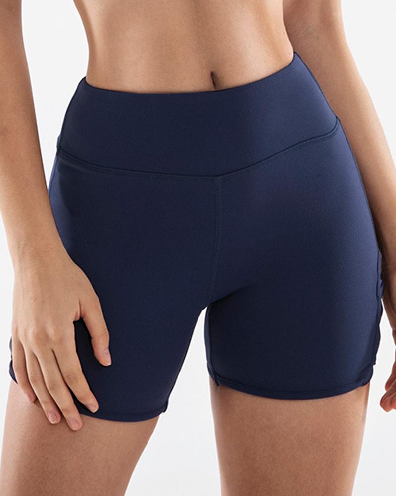 Criss Cross Side Seamless Absorbs Sweat Butt Lifting Sports Shorts-Pinkami