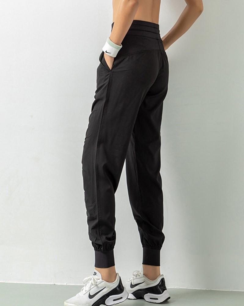 Quick Dry Drawstring Waist Ruched Front Sports Pants For Women-Pinkami