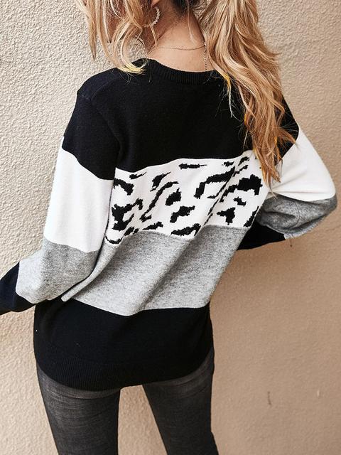 Color Block Leopard Patchwork Sweater-Pinkami
