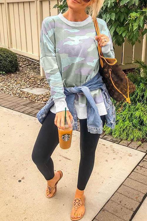 Long Sleeves Camouflage Printed Hoodie-Pinkami