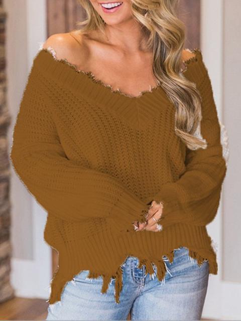 Solid Color V-neck Knitted Short Sweater-Pinkami
