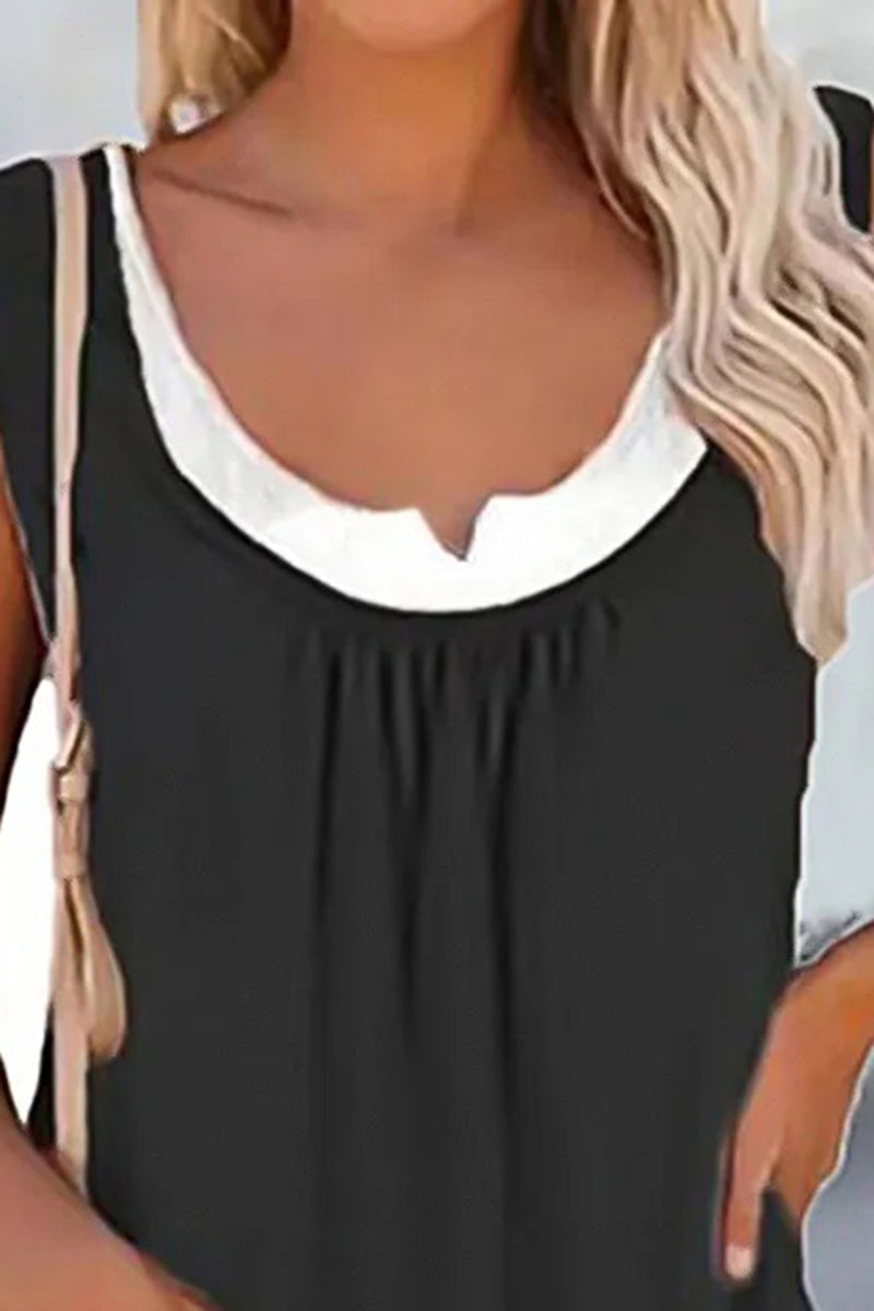 Contrast Trim Ruched Sleeveless Tank Top-Pinkami