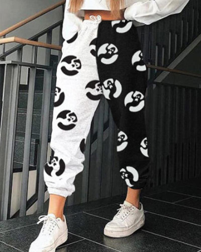 Color Block Slant Pocket Elastic Waist Joggers For Women-Pinkami