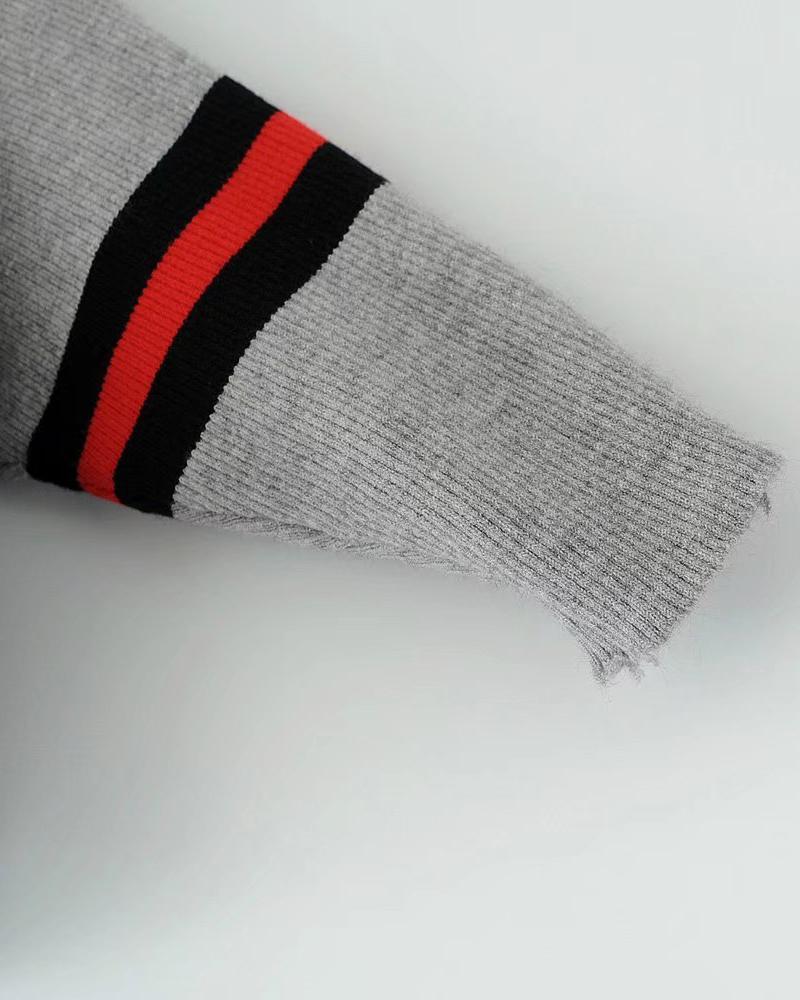 Striped Batwing Sleeve Rib-knit Sweater-Pinkami