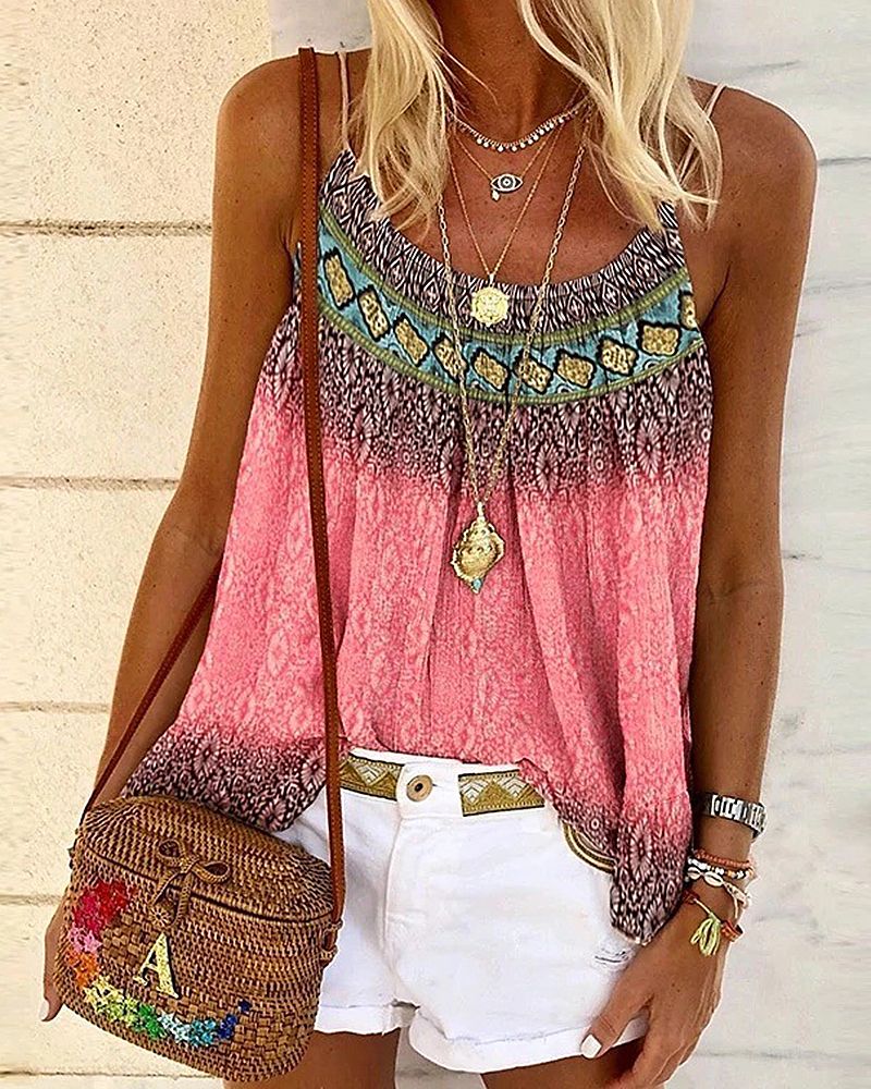 Ombre Tribal Print Cami Top-Pinkami