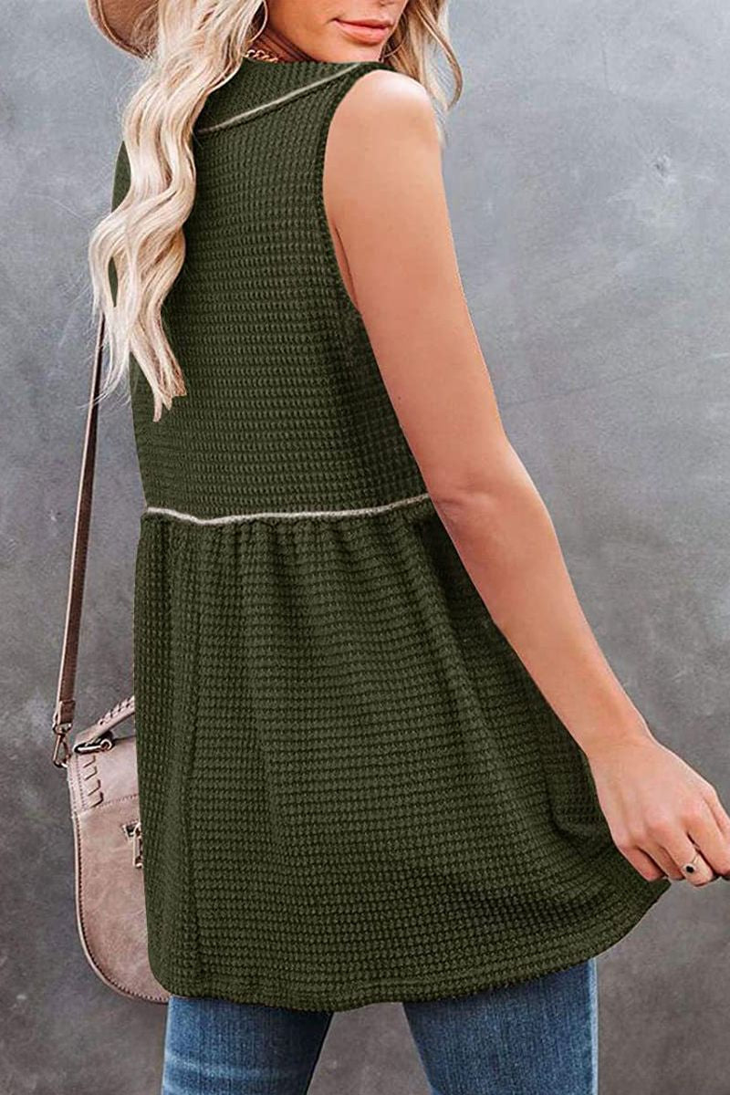 Waffle Knit Stitch Tank Top-Pinkami