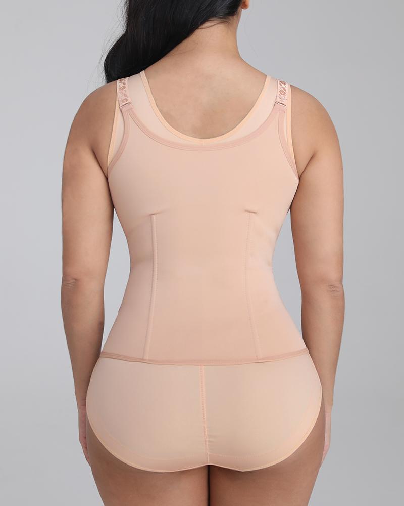 Zipper Front Eye & Hook Spaghetti Strap Corset Shapewear-Pinkami
