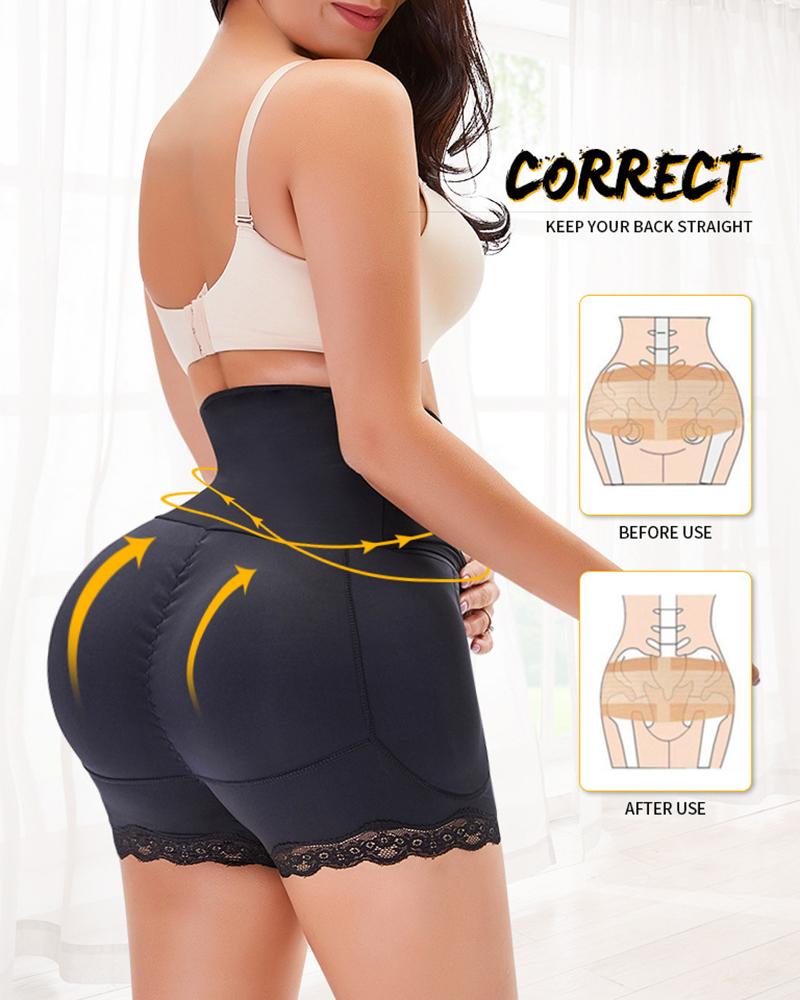 Floral Lace Hook And Eye Butt Lifting High Waist Shapewear Shorts-Pinkami