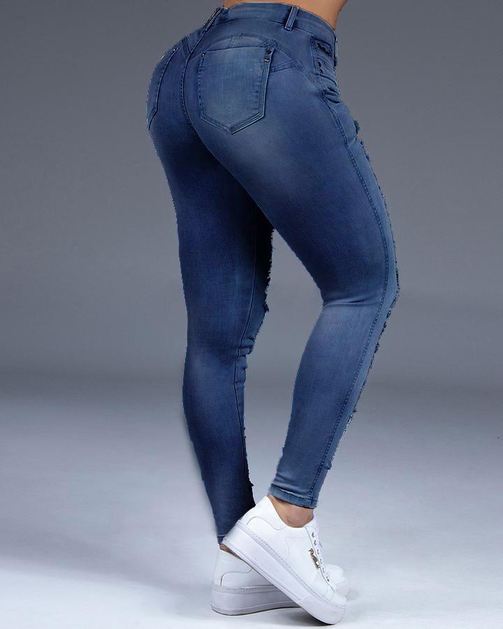 Women Extreme Distressed Stretch Butt Lifting Skinny Jeans-Pinkami