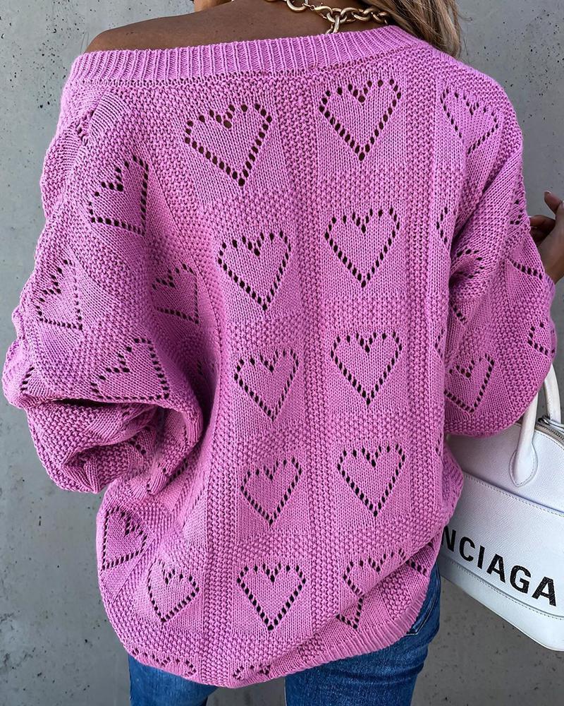 Solid Hollow Out V Neck Sweater-Pinkami