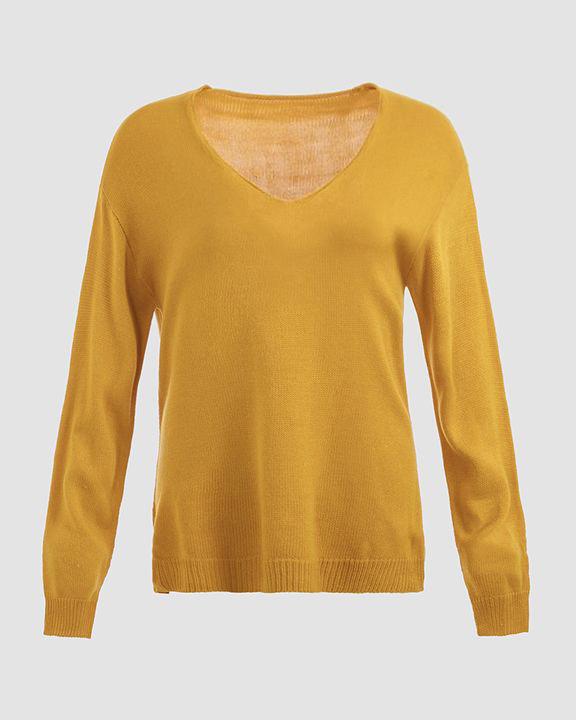 Solid Rib-knit Drop Shoulder Sweater-Pinkami