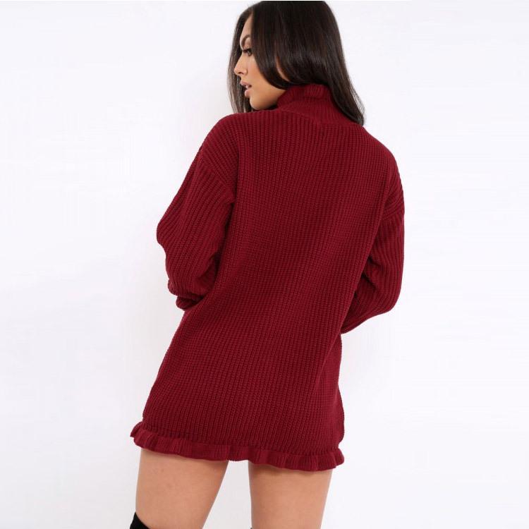 Ruffled High Neck Bag Hip Sweater-Pinkami