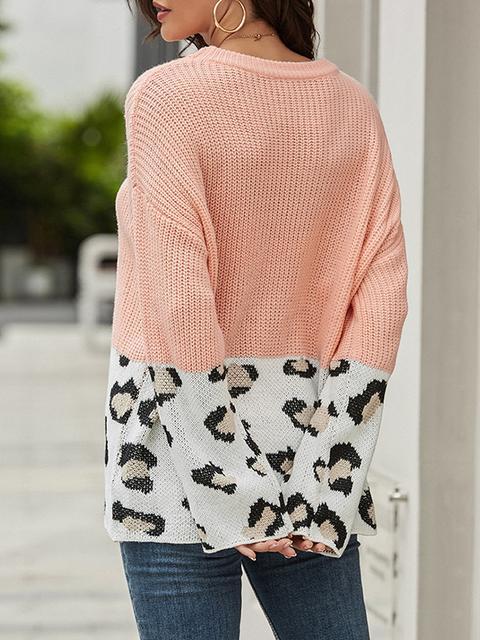 Thick Pullover Leopard Stitched Sweater-Pinkami