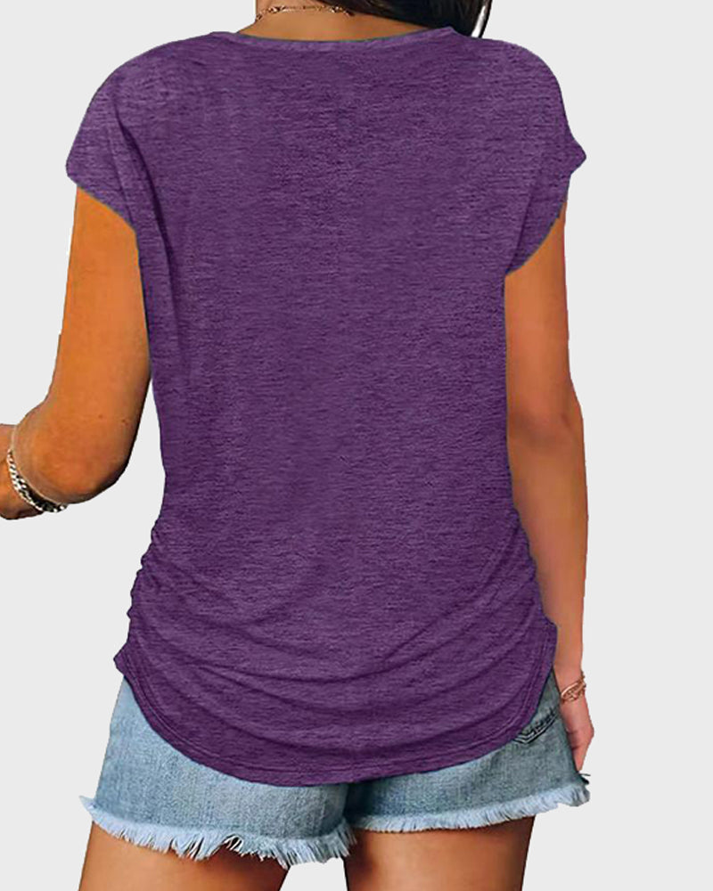 Half Zip Ruched Side T-Shirt-Pinkami