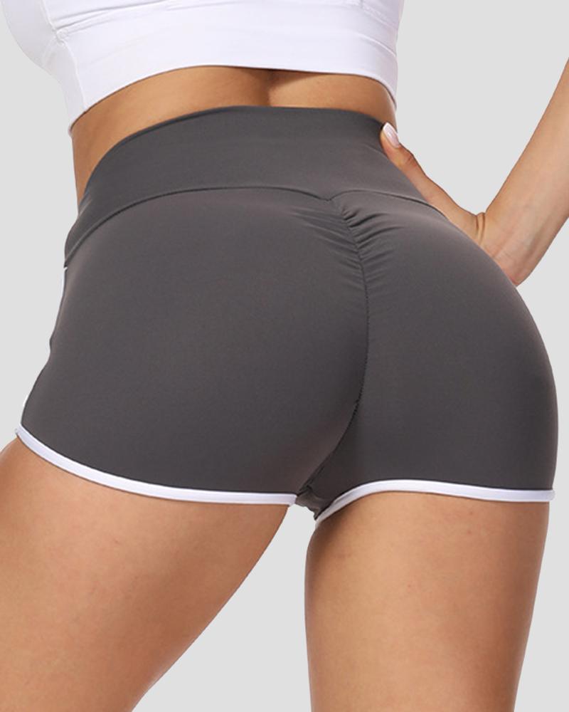 Contrast Binding Scrunch Butt Sports Shorts-Pinkami