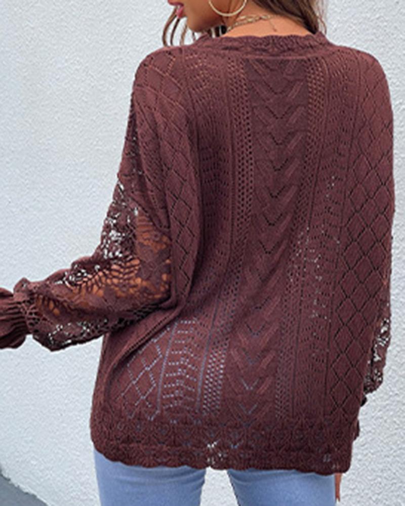 Floral Lace Pointelle Knit Sweater