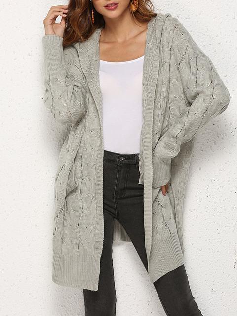 Knitted Twist Hooded Cardigan Sweater Coat-Pinkami