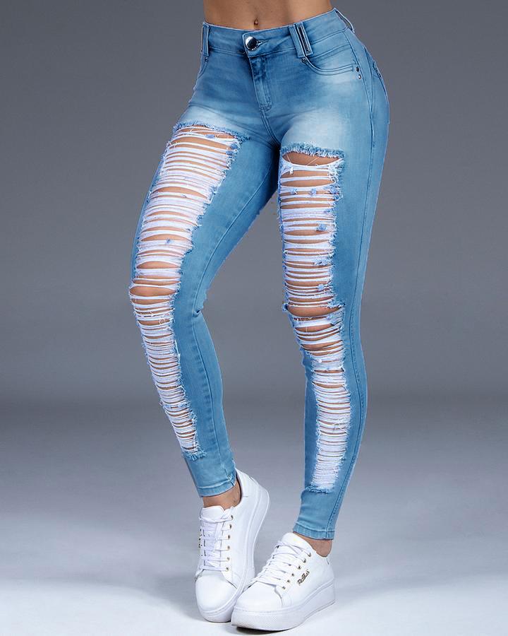 Women Extreme Distressed Stretch Butt Lifting Skinny Jeans-Pinkami