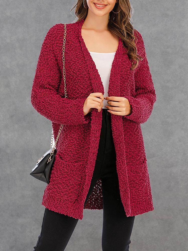Double Pocket Toothbrush Yarn Cardigan-Pinkami