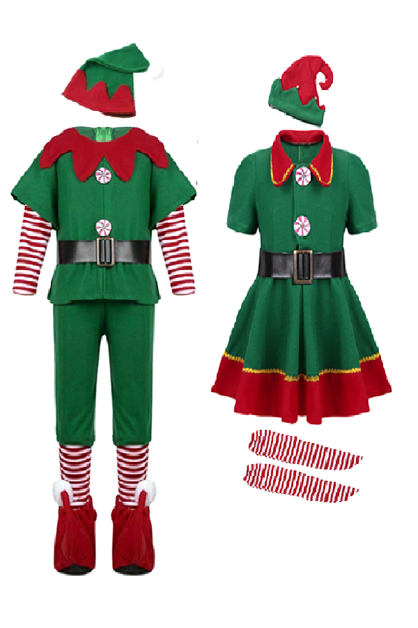 Christmas Couples Elf Costume For Adults Men and Women-Pinkami