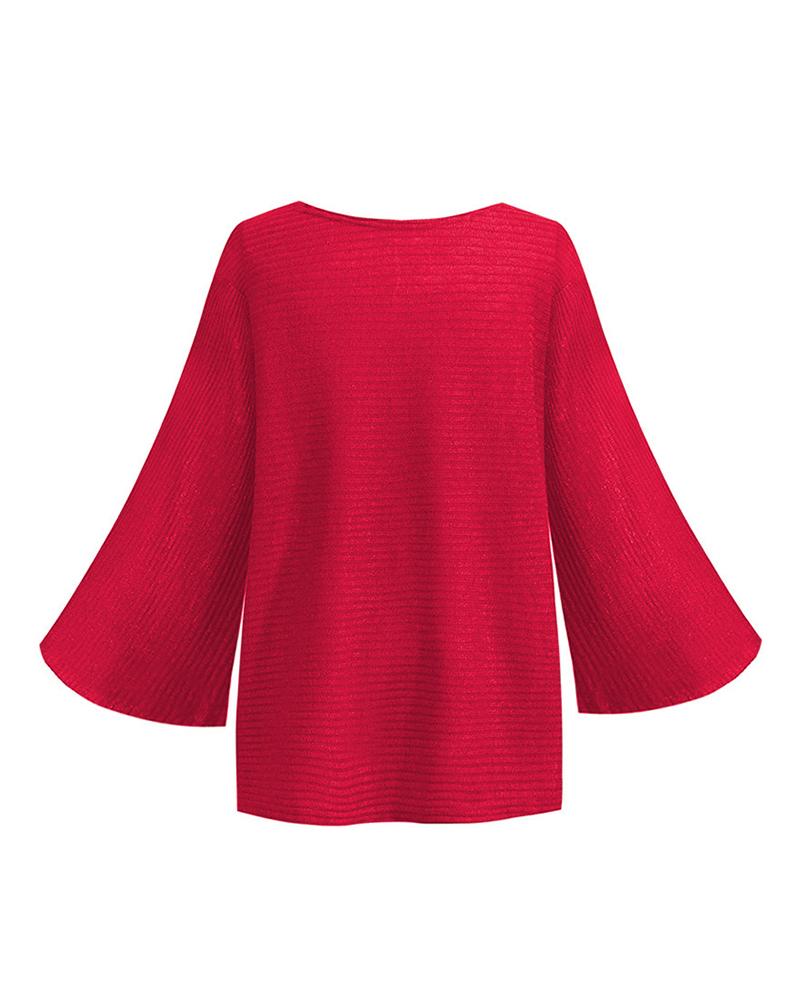 Solid Bell Sleeve Scoop Neck Sweater-Pinkami