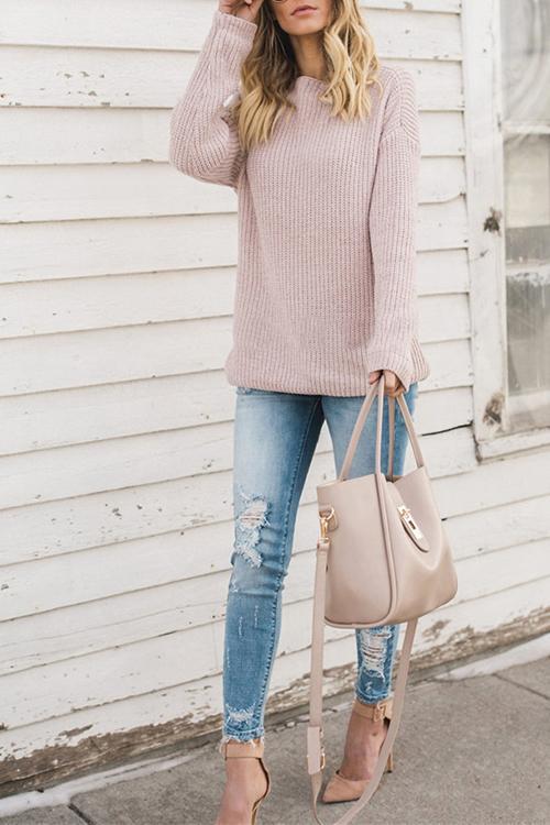 New Loose Large Size Two-sided Stitching Sweater-Pinkami