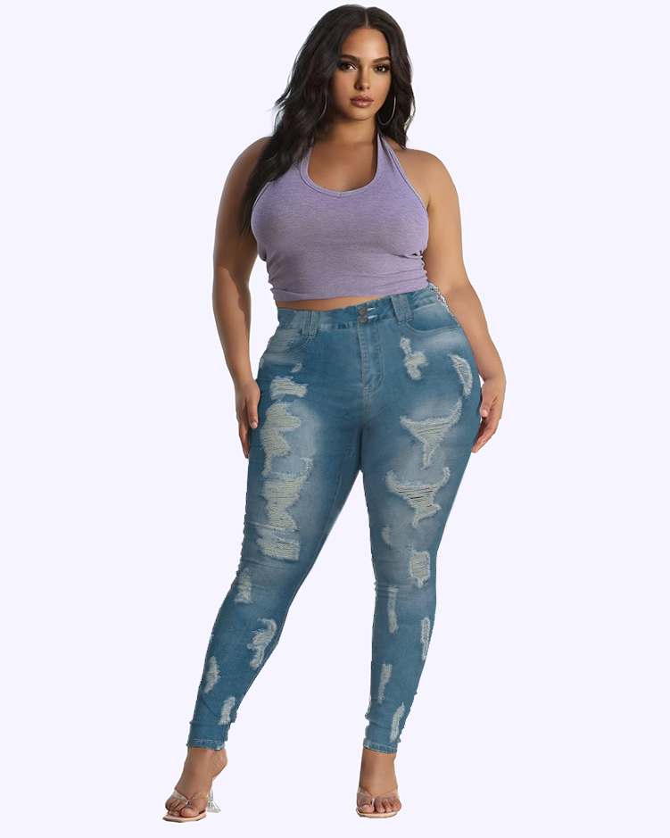 Women Extreme Distressed High Waist Skinny Jeans-Pinkami
