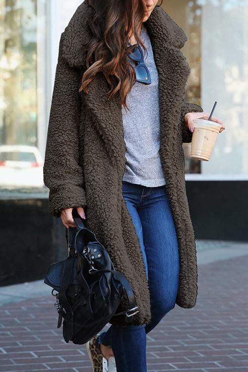 Casual Lapel Pocket Long Coat-Pinkami