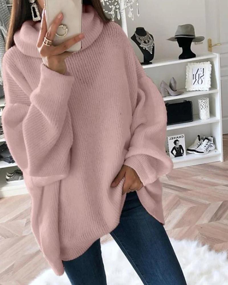 Solid Ribbed Cowl Neck Sweater-Pinkami