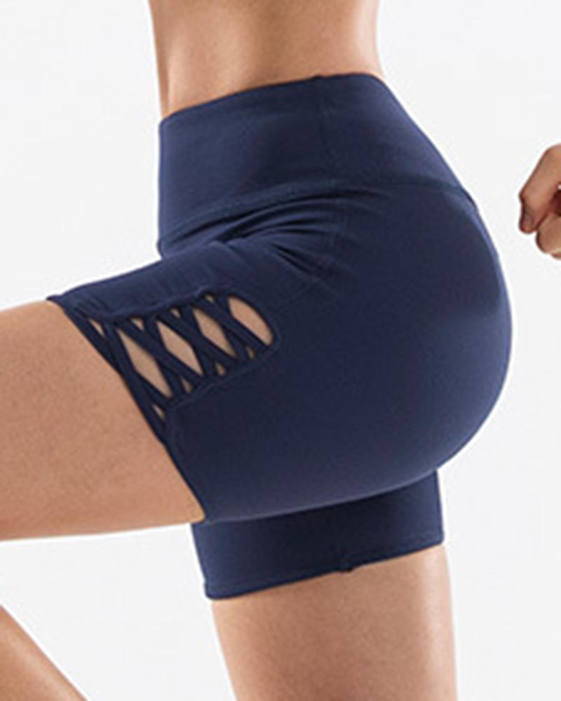 Criss Cross Side Seamless Absorbs Sweat Butt Lifting Sports Shorts-Pinkami