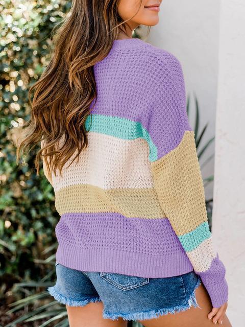 Color Block Round Neck Sweater-Pinkami