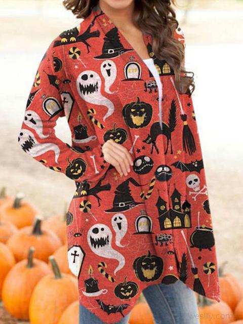 Halloween Pumpkin Soul Print Cardigan-Pinkami
