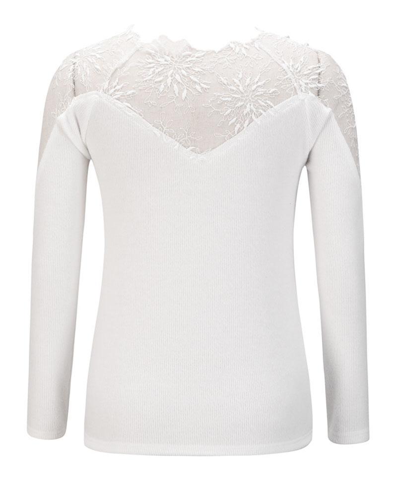 Floral Lace Beaded Decor Frill Trim Sweater-Pinkami
