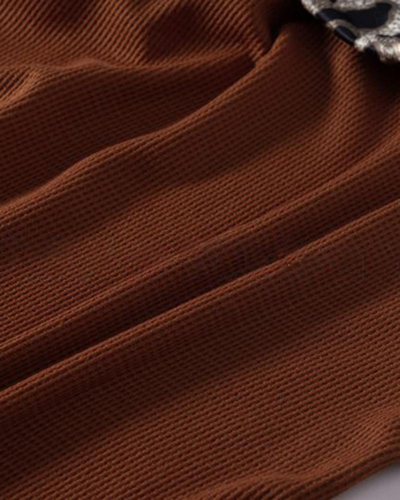 Cheetah Panel Colorblock Twist Front Drop Bishop Sleeve Sweater-Pinkami