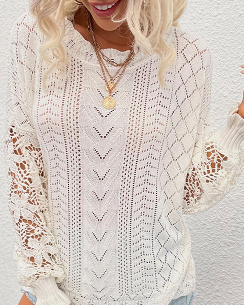 Floral Lace Pointelle Knit Sweater