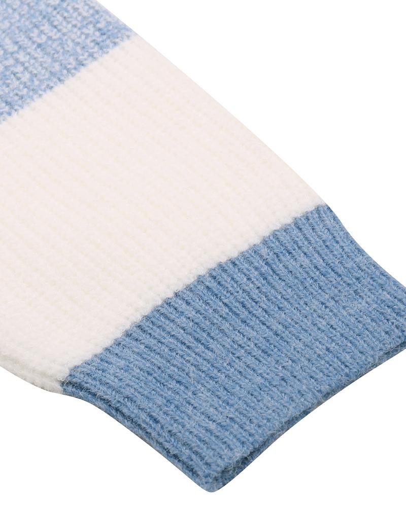 Colorblock Rib-Knit Round Neck Sweater-Pinkami