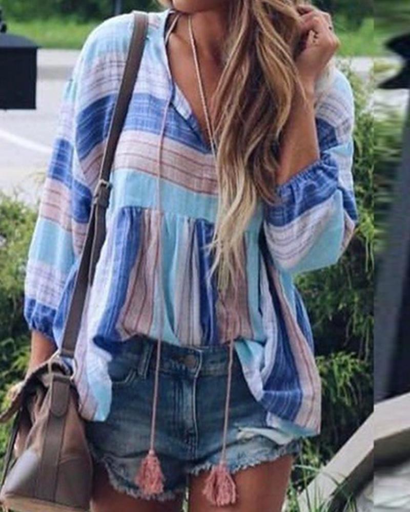 V Neck Tassel Tie Top-Pinkami