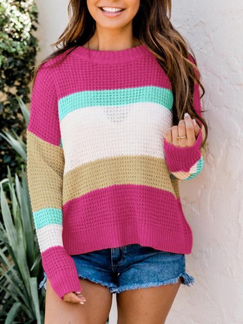 Color Block Round Neck Sweater-Pinkami