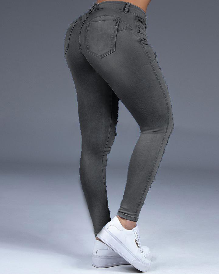 Women Extreme Distressed Stretch Butt Lifting Skinny Jeans-Pinkami