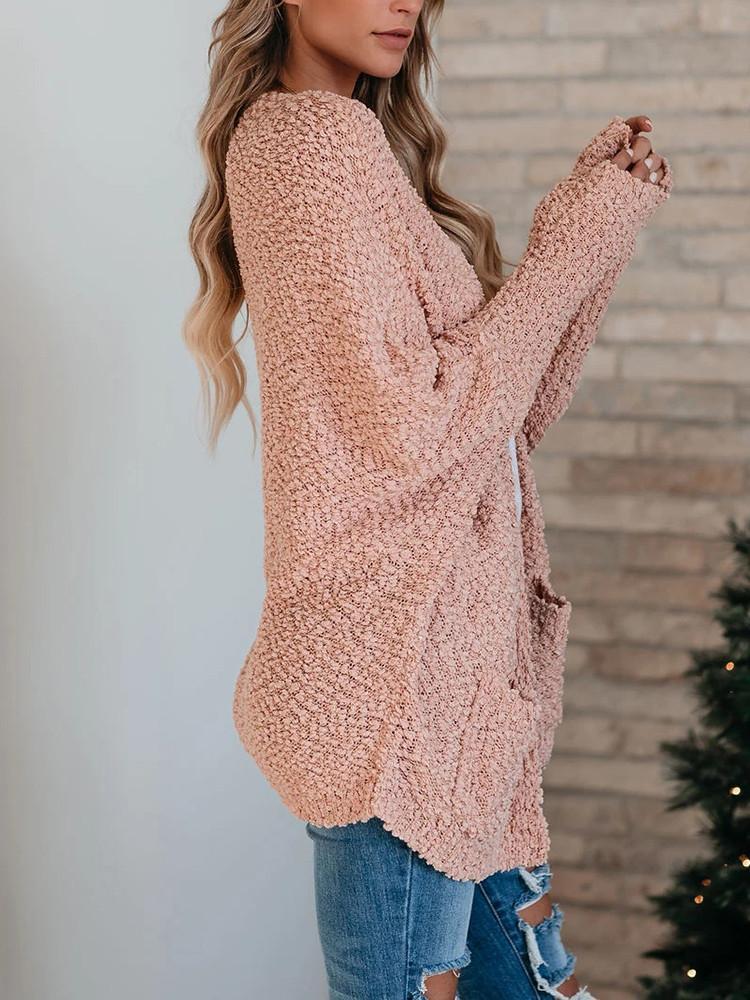 Double Pocket Toothbrush Yarn Cardigan-Pinkami