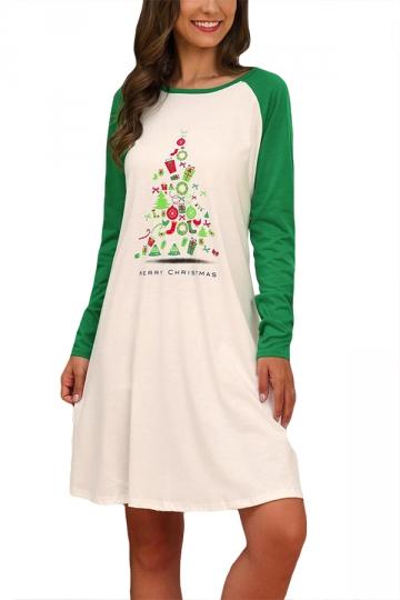 Womens Christmas Tree Dress Crew Neck Green-Pinkami