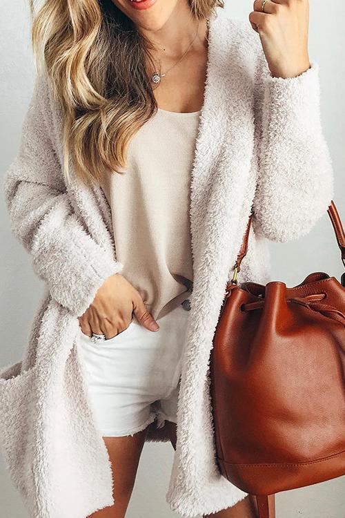 Plush Pocket Velvet Padded Cardigan-Pinkami