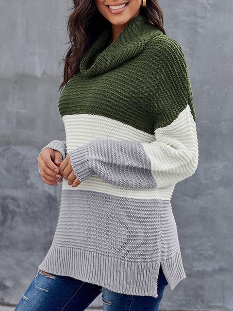 Turtleneck Color Block Pullover Sweater-Pinkami