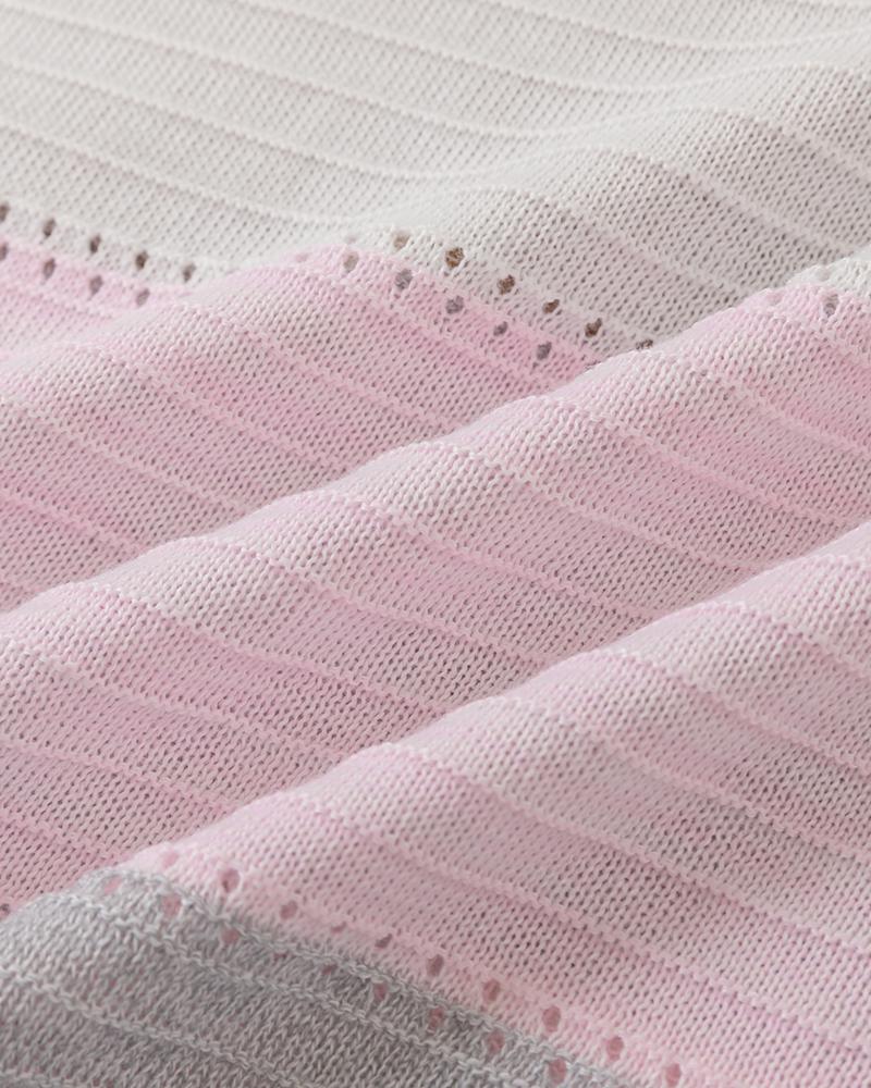 Colorblock Hollow Out Drawstring Hooded Sweater-Pinkami