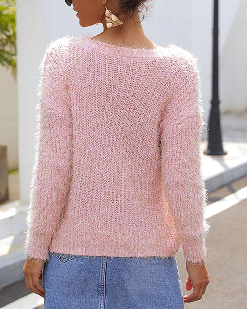 Beaded Trim Chunky Knit Sweater-Pinkami