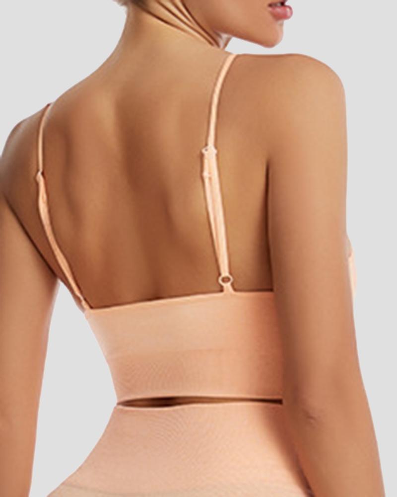 Solid Ribbed Knit Sports Bra-Pinkami