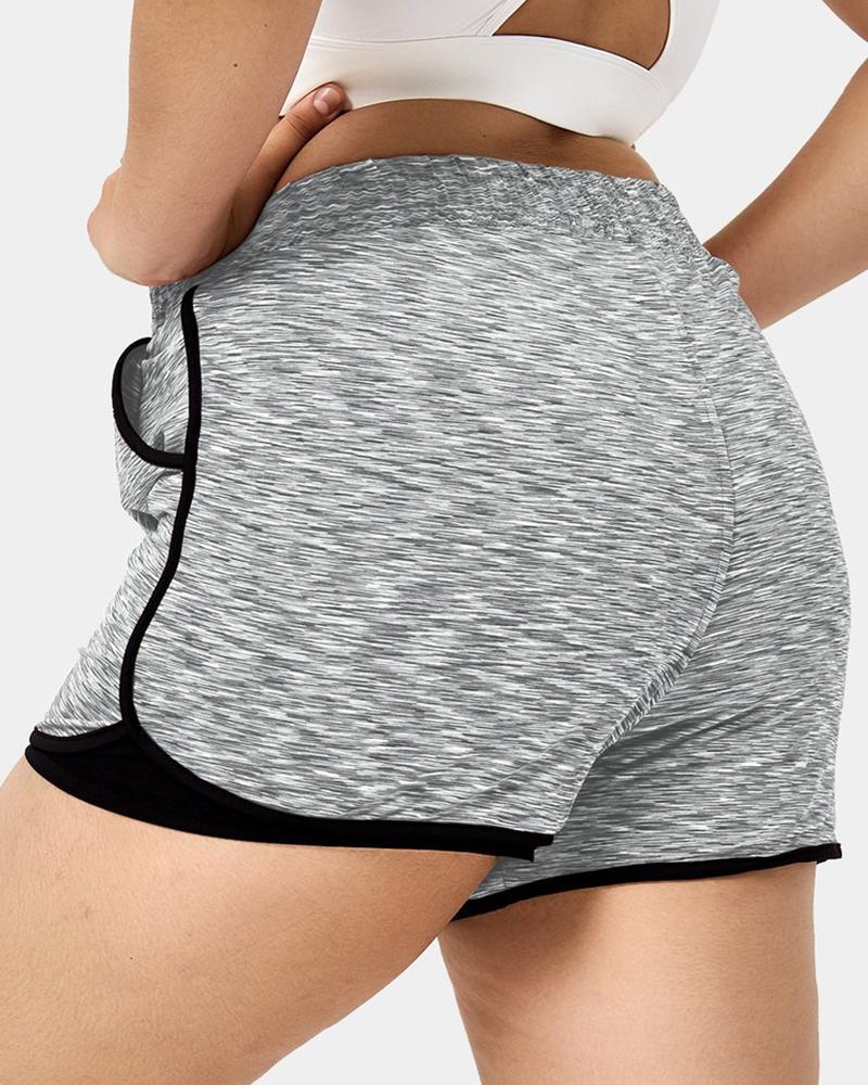 Space Dye Contrast Striped Slant Pocket Sports Shorts-Pinkami