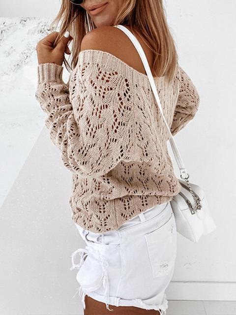 Hollow Round Neck Knit Sweater-Pinkami