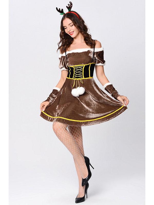 Reindeer Costume Womens Christmas Rudolph Dress-Pinkami