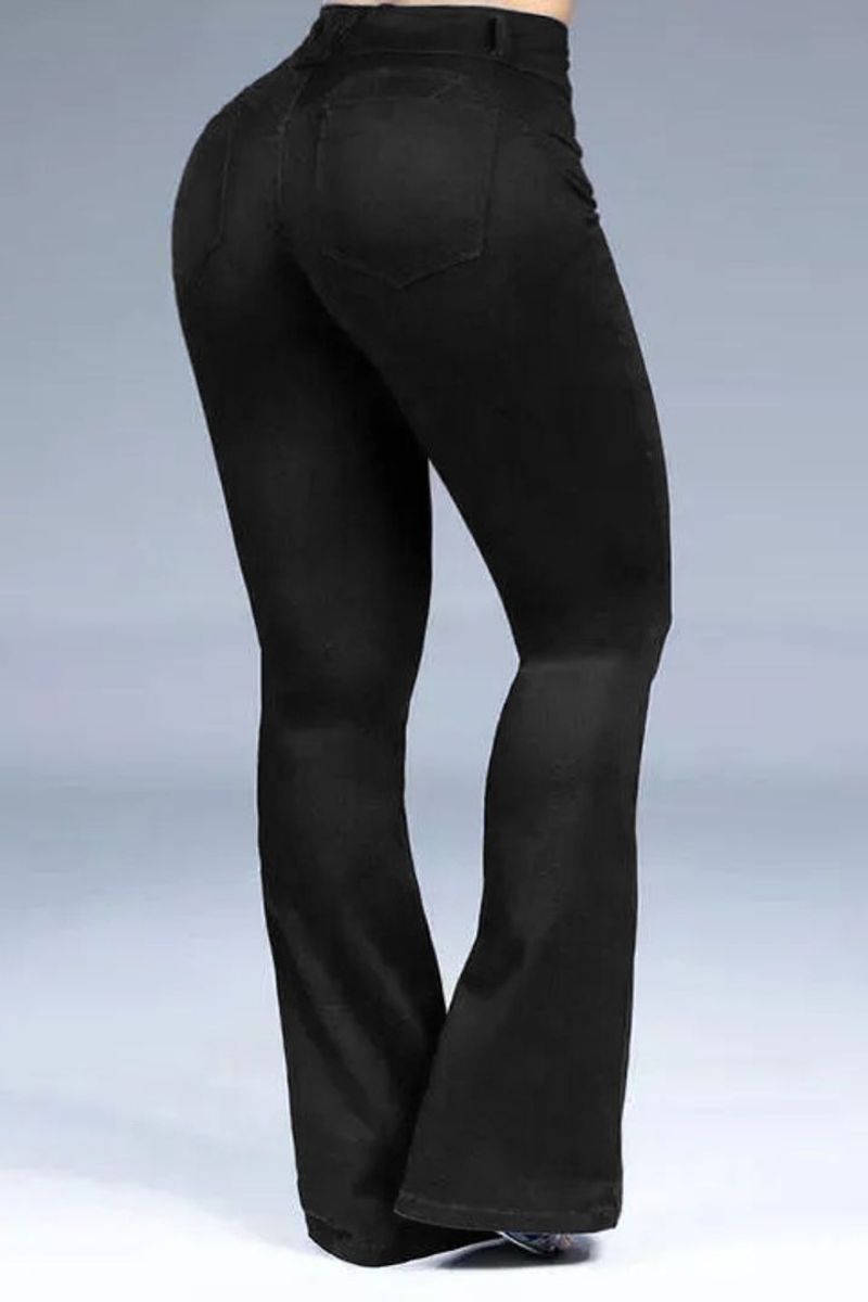 Button Front Butt Lifting Flare Jeans-Pinkami